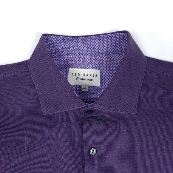 TED BAKER Endurance Long Sleeve Button Down Dress Shirt Dusty Purple Mens 17.5 - Picture 2 of 8